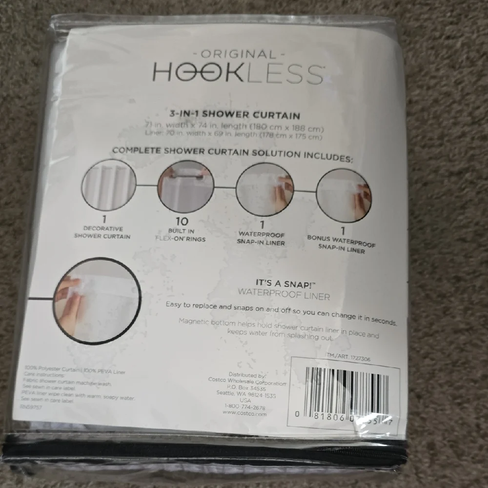 White Shower Curtain with Flex-On Rings